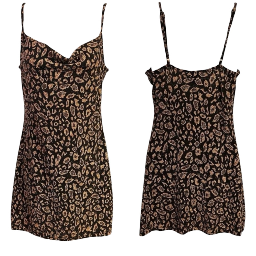Forever 21 Womens Black Brown Cheetah Metallic Bodycon Mini Dress Small